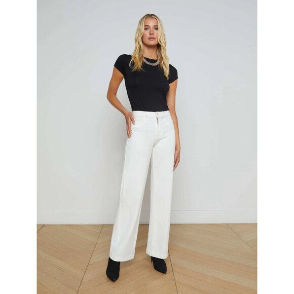L'Agence Clayton Wide-Leg Pants Ivory White Ponte Knit NWOT Size 25 - Picture 1 of 5